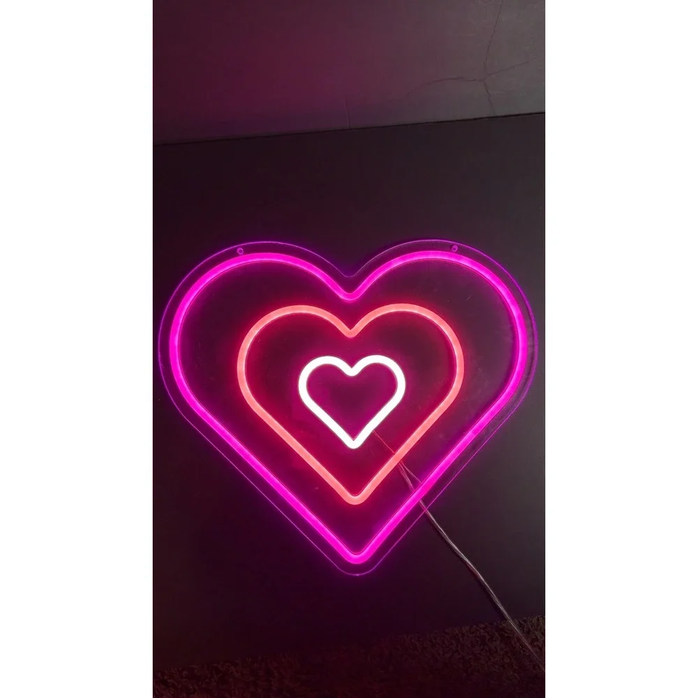 Triple Heart LED Neon Sign Pink White Wall Decor Light Adjustable Blinking Mode